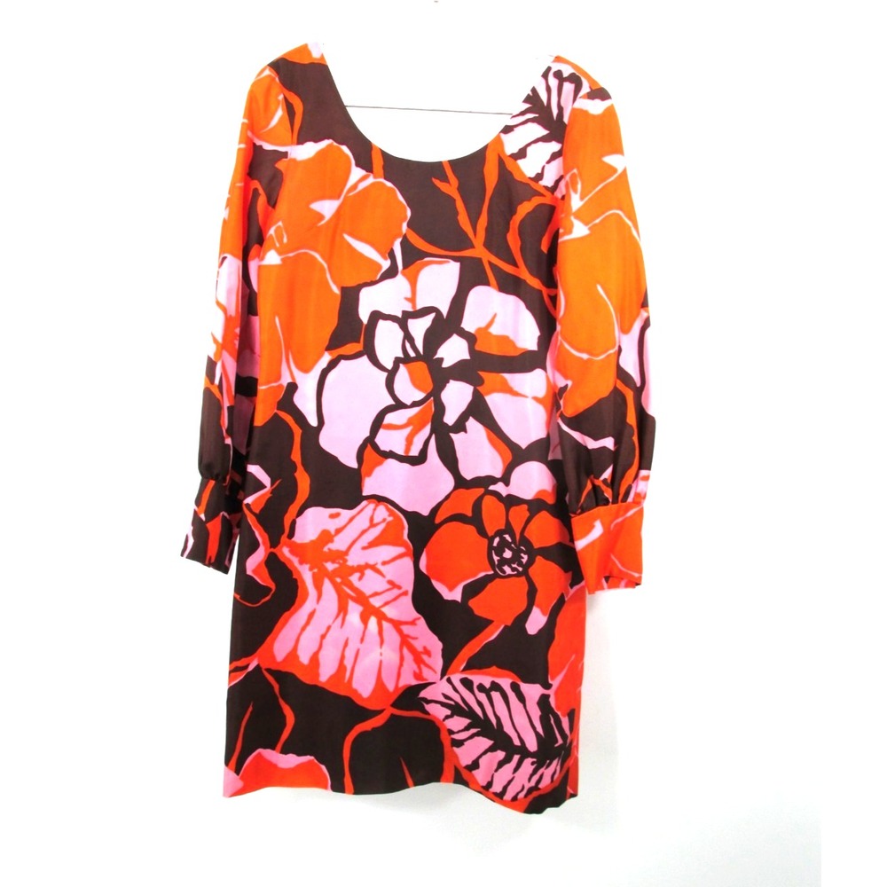 RETRO 1970s MISTER ROBERT Midi Shift Dress Women XS Orange Floral Lined Vintage
